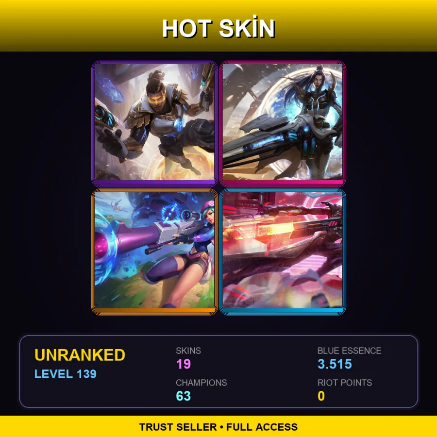 EUW | Lv139 | Unranked | 19 Skin | 63 Champ — LoL account