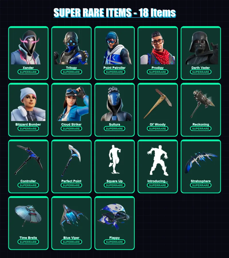 [PC/XBOX/PSN] | Xander | Trilogy | Point Patroller | Prodigy | Darth Vader | 116 skin | 144 pickaxe | 105 emote | 128 glider | Lv2088