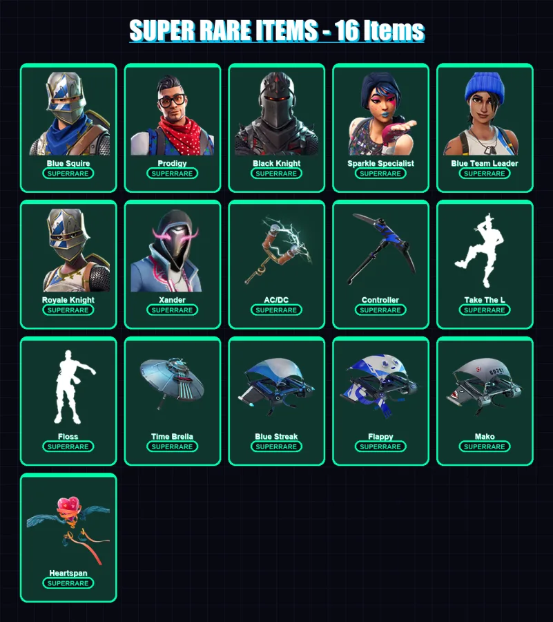[PS4/PS5/XBOX/PC] | Blue Squire | Prodigy | Black Knight | Sparkle Specialist | Blue Team Leader | 20 skin | 58 pickaxe | 47 emote | 61 glider | Lv9