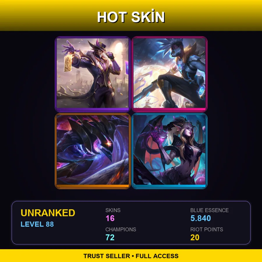 EUW | Lv88 | Unranked | 16 Skin | 72 Champ — LoL account