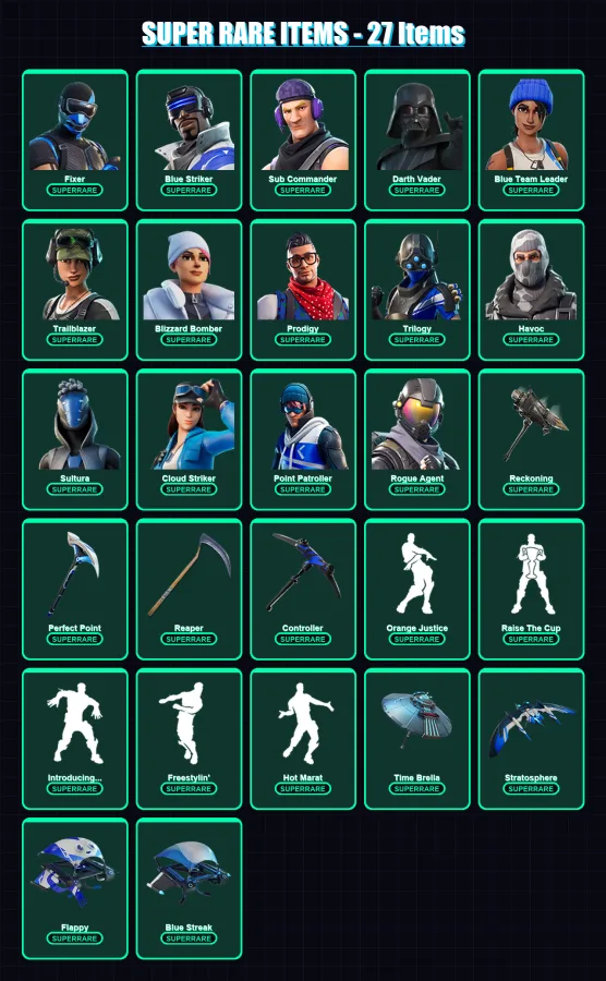 [PC/XBOX] | Fixer | Blue Striker | Sub Commander | Darth Vader | Blue Team Leader | 149 skin | 217 pickaxe | 161 emote | 199 glider | Lv3271