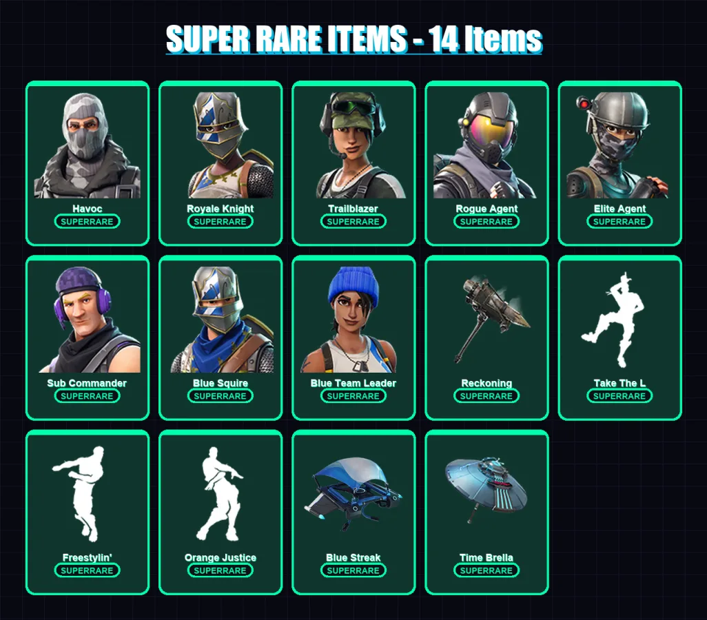 [SWITCH/PC] | Havoc | Royale Knight | Trailblazer | Rogue Agent | Elite Agent | 43 skin | 29 pickaxe | 40 emote | 33 glider | Lv434