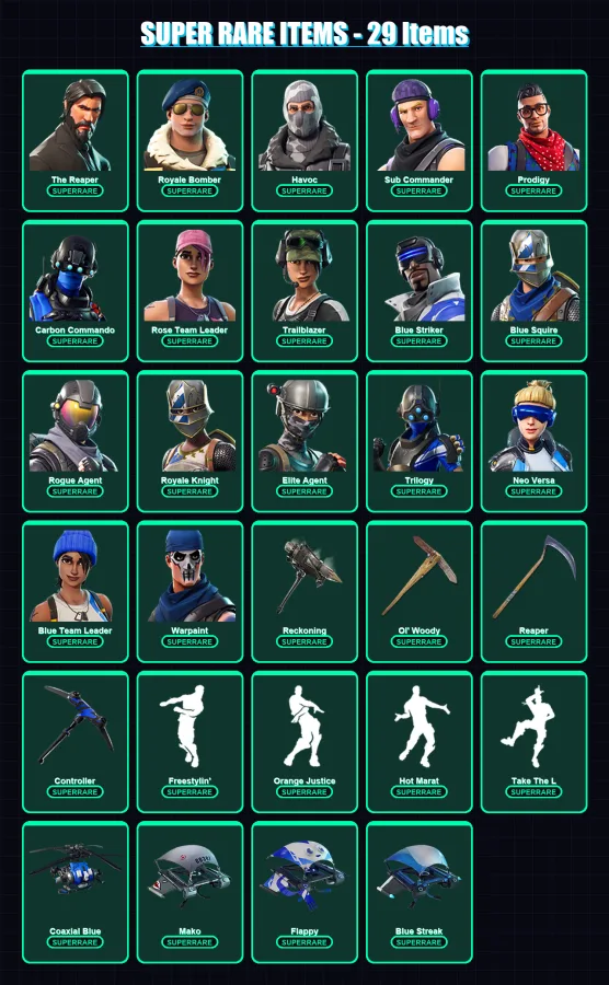 [PC/PSN] | The Reaper | Royale Bomber | Havoc | Sub Commander | Prodigy | 176 skin | 195 pickaxe | 168 emote | 158 glider | Lv2995