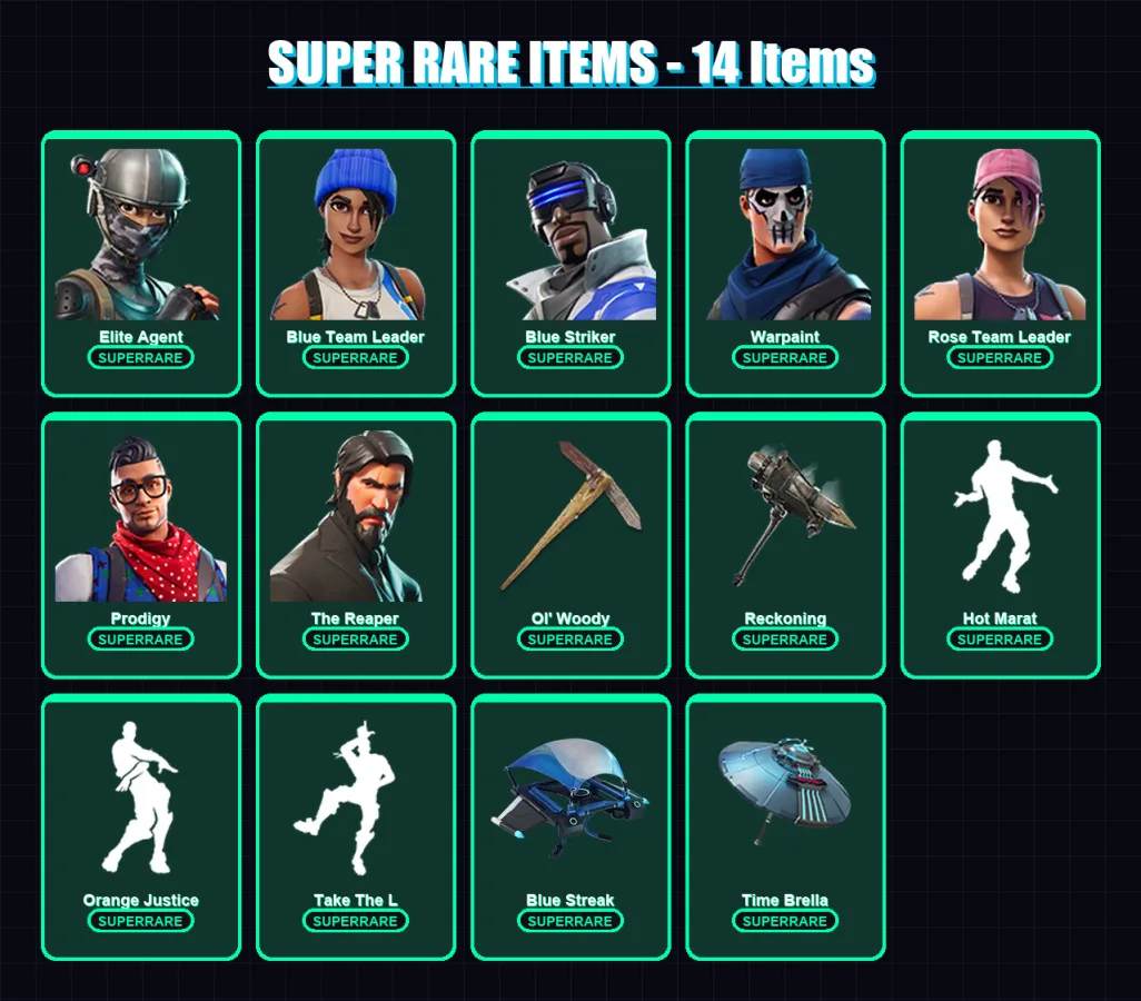 [PC/XBOX] | Elite Agent | Blue Team Leader | Blue Striker | Warpaint | Rose Team Leader | 43 skin | 49 pickaxe | 74 emote | 71 glider | Lv1057