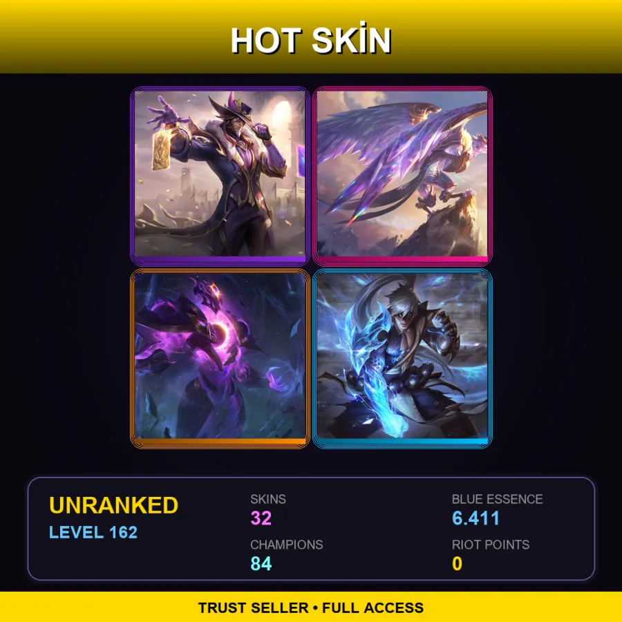 LAS | Lv162 | Unranked | 32 Skin | 84 Champ — LoL account