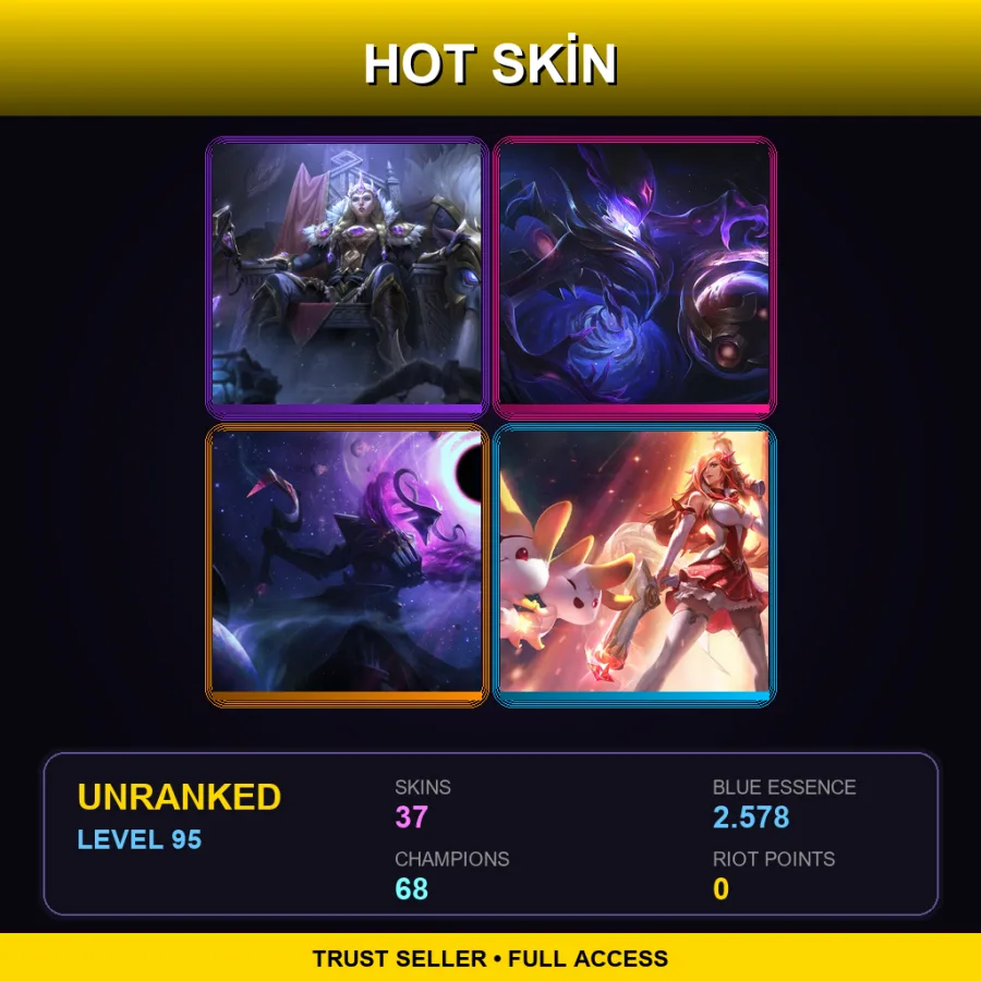 LAN | Lv95 | Unranked | 37 Skin | 68 Champ — LoL account