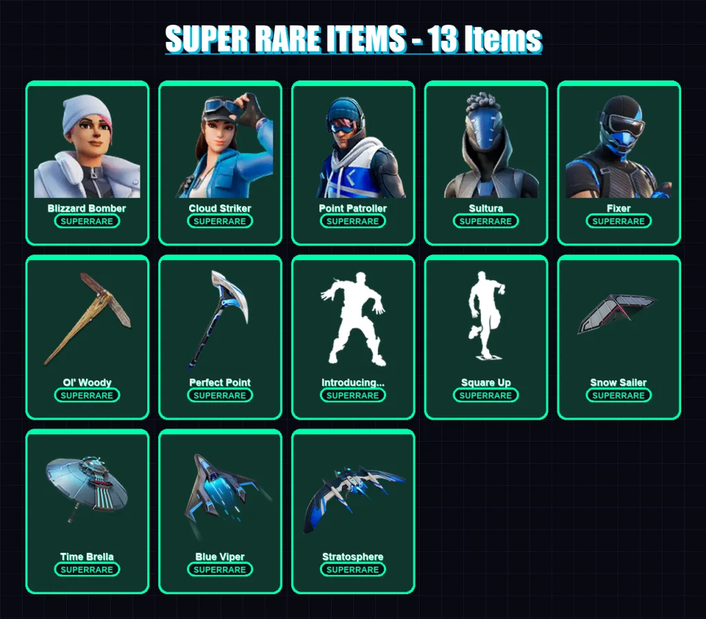 [PC/XBOX/PSN] | Blizzard Bomber | Cloud Striker | Point Patroller | Sultura | Fixer | 97 skin | 132 pickaxe | 94 emote | 108 glider | Lv1723