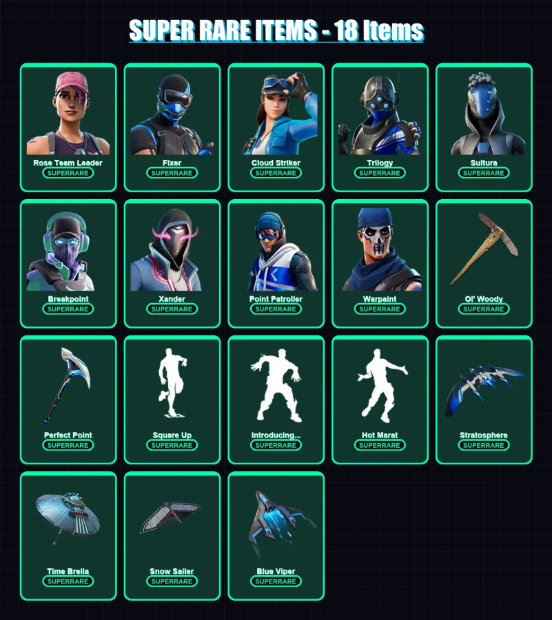 [PS4/PS5/XBOX/PC] | Rose Team Leader | Fixer | Cloud Striker | Trilogy | Sultura | 151 skin | 192 pickaxe | 136 emote | 150 glider | Lv1832
