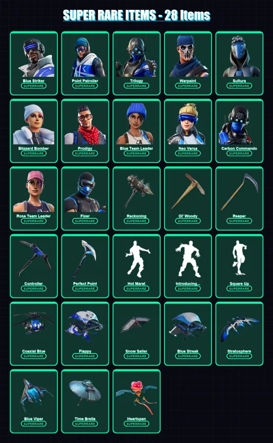 [PS4/PS5/XBOX/PC] | Blue Striker | Point Patroller | Trilogy | Warpaint | Sultura | 89 skin | 98 pickaxe | 120 emote | 102 glider | Lv1272