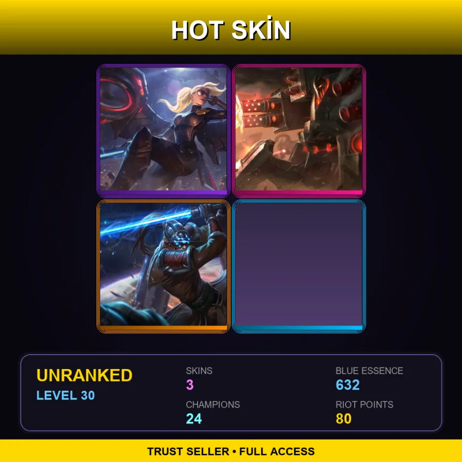 EUW | Lv30 | Unranked | 3 Skin | 24 Champ — LoL account