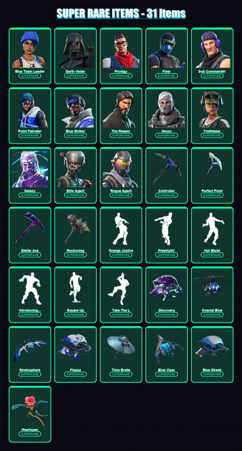 [PC/XBOX] | Blue Team Leader | Darth Vader | Prodigy | Fixer | Sub Commander | 121 skin | 162 pickaxe | 160 emote | 162 glider | Lv2976