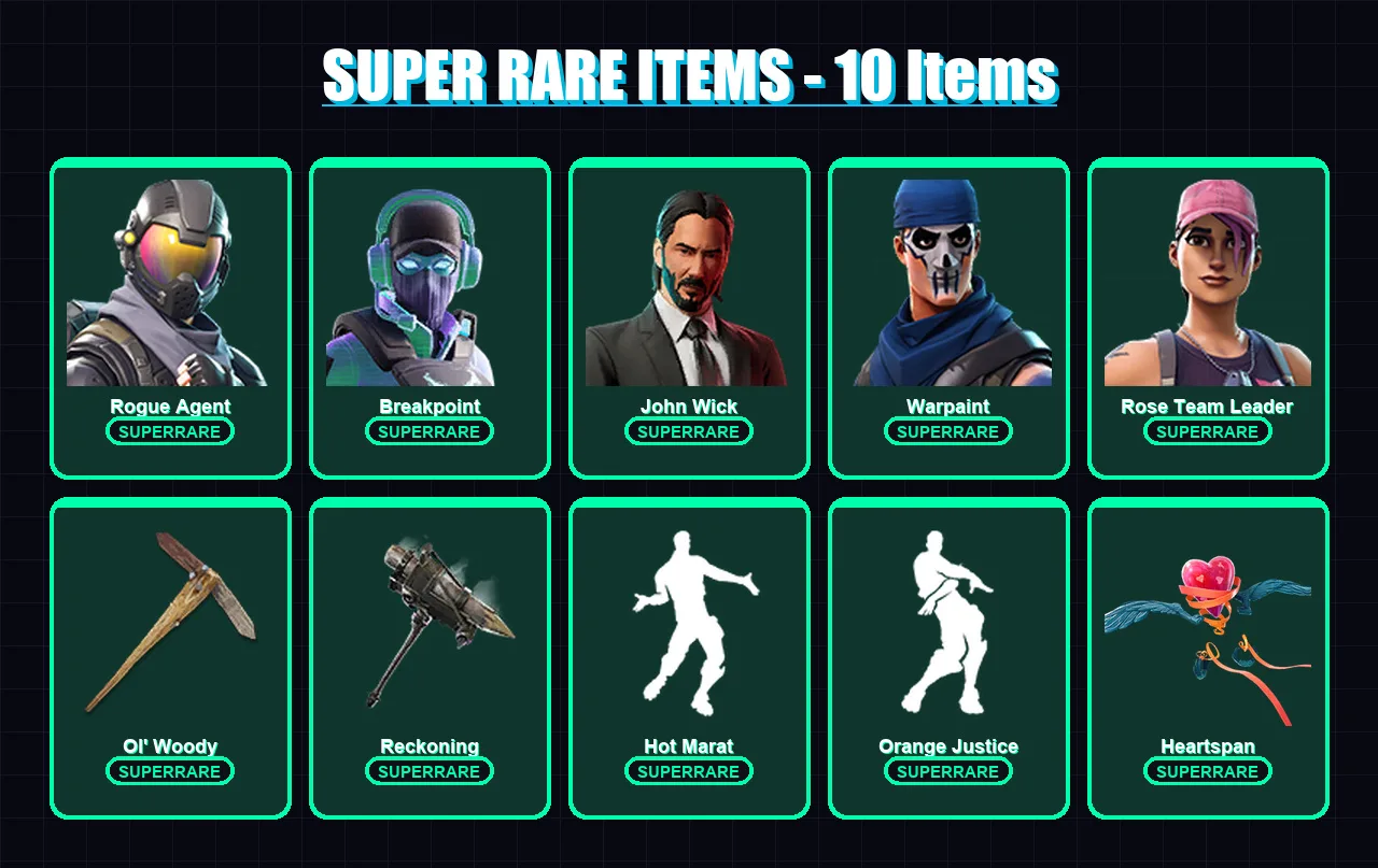 [PC/PSN] | Rogue Agent | Breakpoint | John Wick | Warpaint | Rose Team Leader | 74 skin | 87 pickaxe | 78 emote | 80 glider | Lv1087
