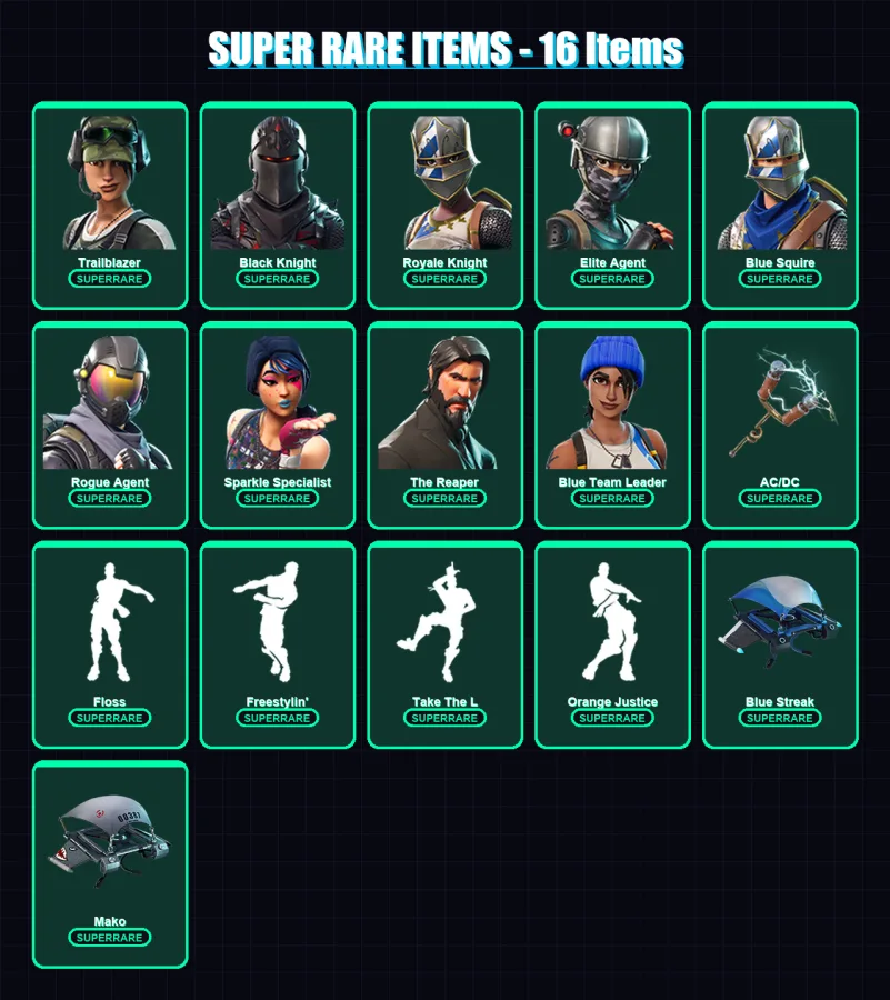 [PC/XBOX/PSN] | Trailblazer | Black Knight | Royale Knight | Elite Agent | Blue Squire | 37 skin | 26 pickaxe | 44 emote | 30 glider | Lv445