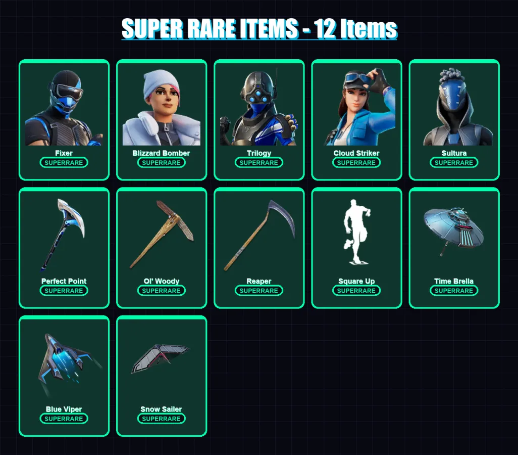 [PS4/PS5/XBOX/PC] | Fixer | Blizzard Bomber | Trilogy | Cloud Striker | Sultura | 163 skin | 257 pickaxe | 175 emote | 187 glider | Lv3279