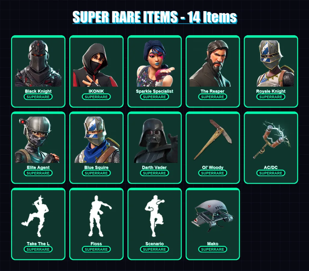 [PC/XBOX/PSN] | Black Knight | IKONIK | Sparkle Specialist | The Reaper | Royale Knight | 47 skin | 82 pickaxe | 82 emote | 72 glider | Lv1641 — Fortnite account