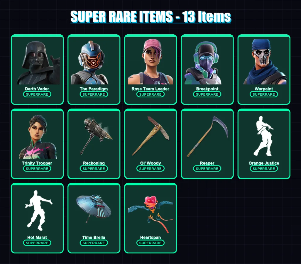 [PC/PSN] | Darth Vader | The Paradigm | Rose Team Leader | Breakpoint | Warpaint | 206 skin | 186 pickaxe | 211 emote | 165 glider | Lv2300