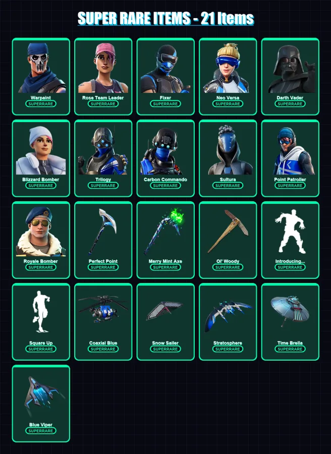 [PS4/PS5/XBOX/PC] | Warpaint | Rose Team Leader | Fixer | Neo Versa | Darth Vader | 165 skin | 171 pickaxe | 122 emote | 160 glider | Lv2105