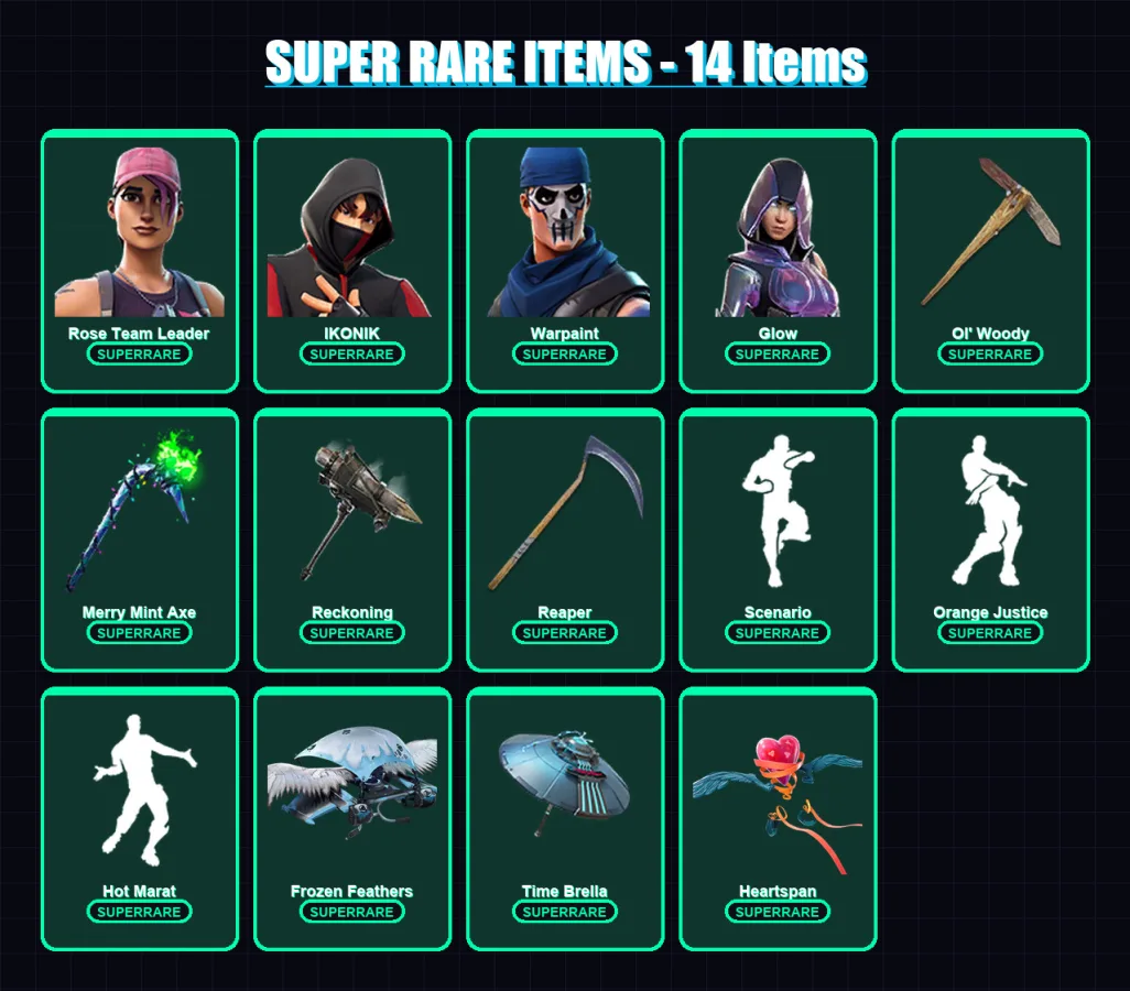[PC/PSN] | Rose Team Leader | IKONIK | Warpaint | Glow | Mandalorian | 152 skin | 153 pickaxe | 155 emote | 135 glider | Lv2012