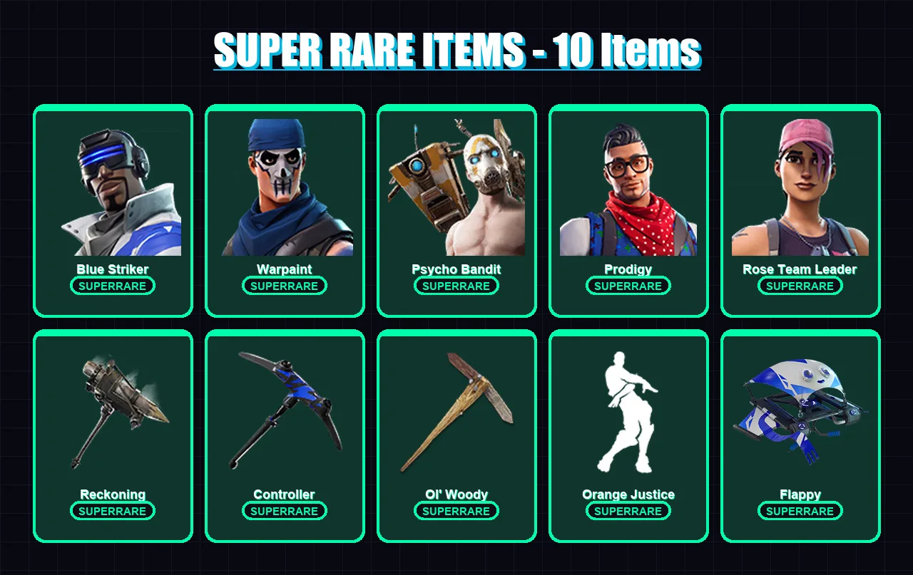 [PC/XBOX] | Blue Striker | Warpaint | Psycho Bandit | Prodigy | Rose Team Leader | 38 skin | 27 pickaxe | 24 emote | 21 glider | Lv182