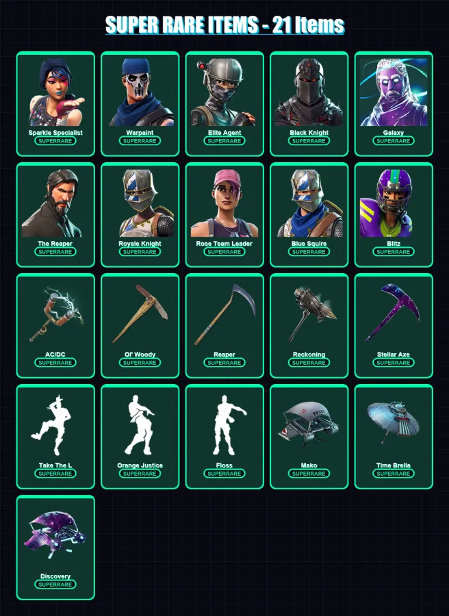 [PC/XBOX/PSN] | Sparkle Specialist | Warpaint | Elite Agent | Black Knight | Galaxy | 117 skin | 100 pickaxe | 124 emote | 103 glider | Lv1687 — Fortnite account
