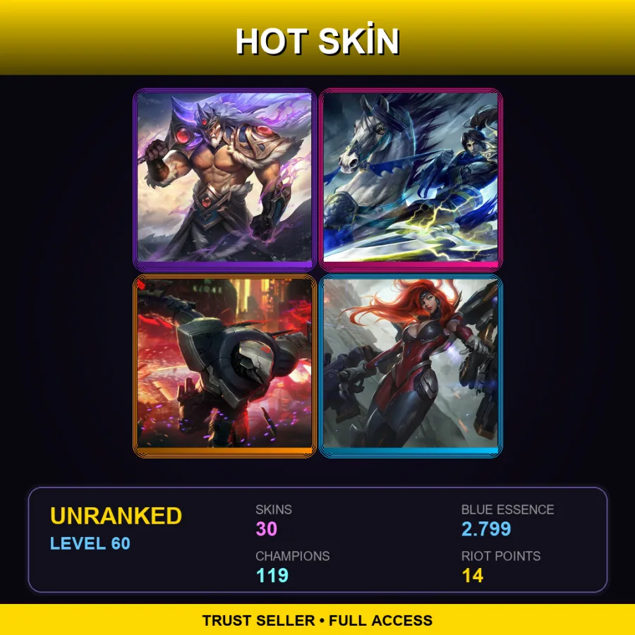 EUW | Lv60 | Unranked | 30 Skin | 119 Champ — LoL account