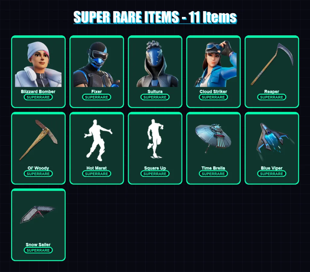 [PS4/PS5/XBOX/PC] | Blizzard Bomber | Fixer | Sultura | Cloud Striker | Polarity | 151 skin | 188 pickaxe | 166 emote | 163 glider | Lv2301