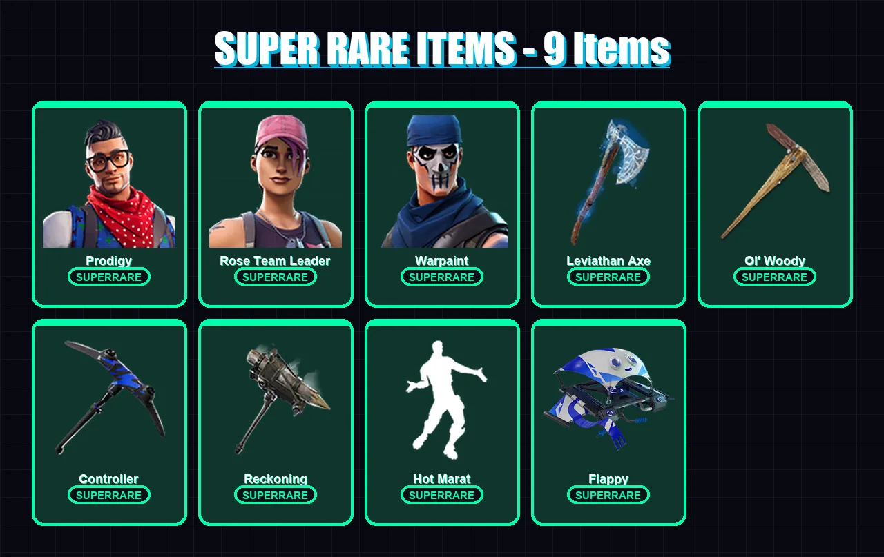 [PS4/PS5/PC] | Prodigy | Rose Team Leader | Warpaint | Sentinel | Ruin | 127 skin | 117 pickaxe | 122 emote | 117 glider | Lv1389