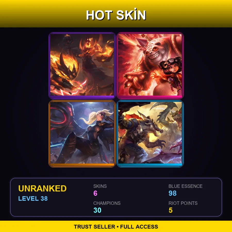 EUW | Lv38 | Unranked | 6 Skin | 30 Champ — LoL account