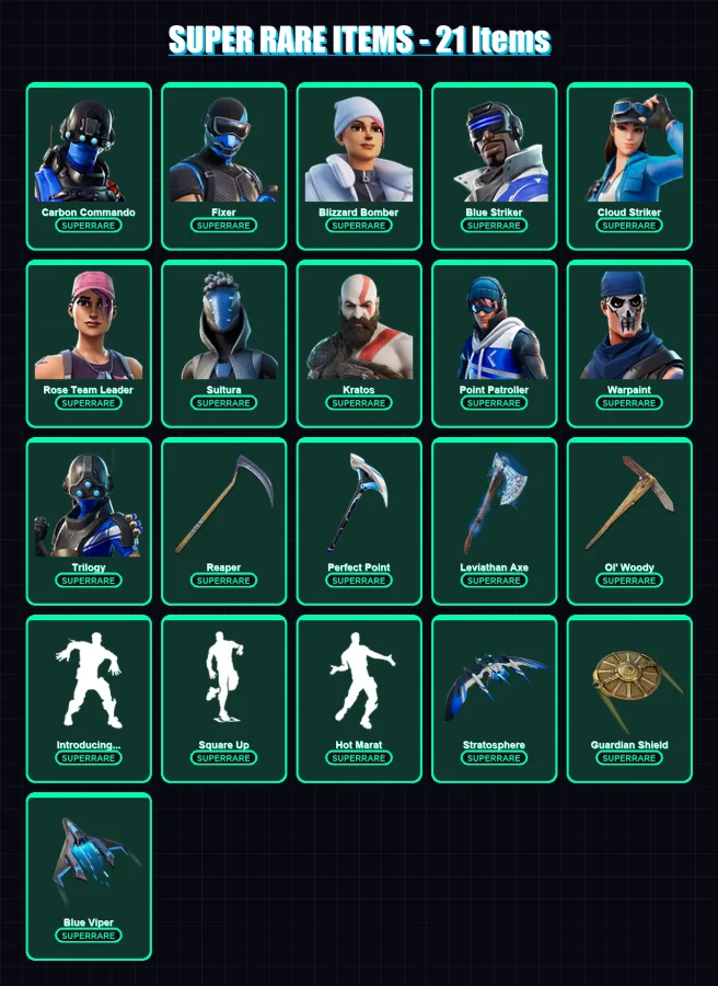[PC/XBOX] | Carbon Commando | Fixer | Blizzard Bomber | Blue Striker | Cloud Striker | 149 skin | 149 pickaxe | 157 emote | 110 glider | Lv1989