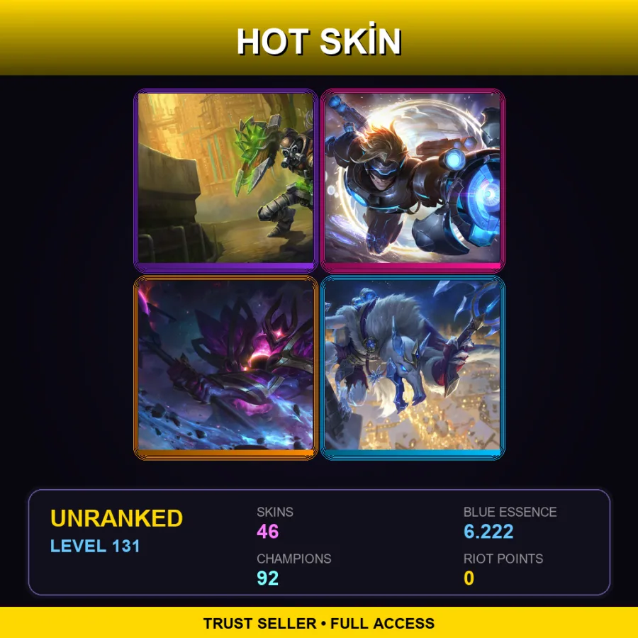 SG | Lv131 | Unranked | 46 Skin | 92 Champ — LoL account