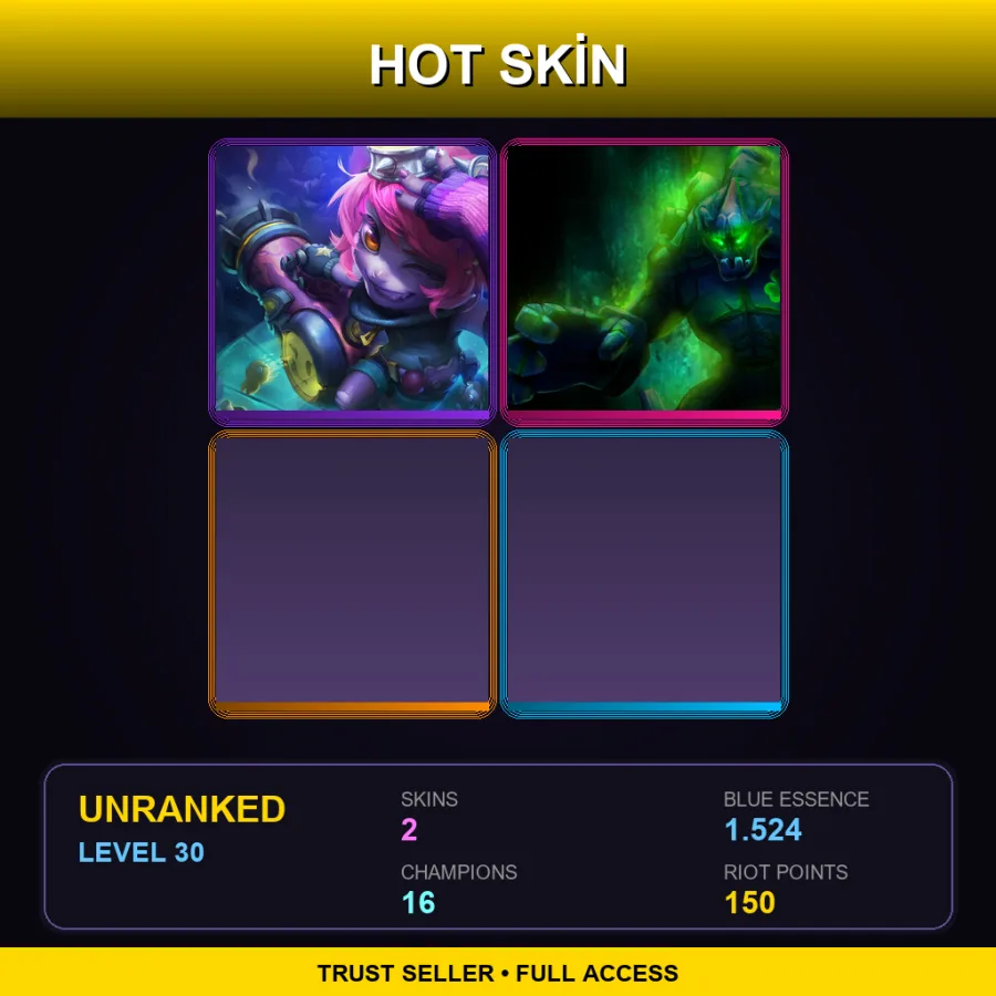 LAS | Riot Girl Tristana | Shamrock Malphite | 2 Skin | 16 Champ | Lv30