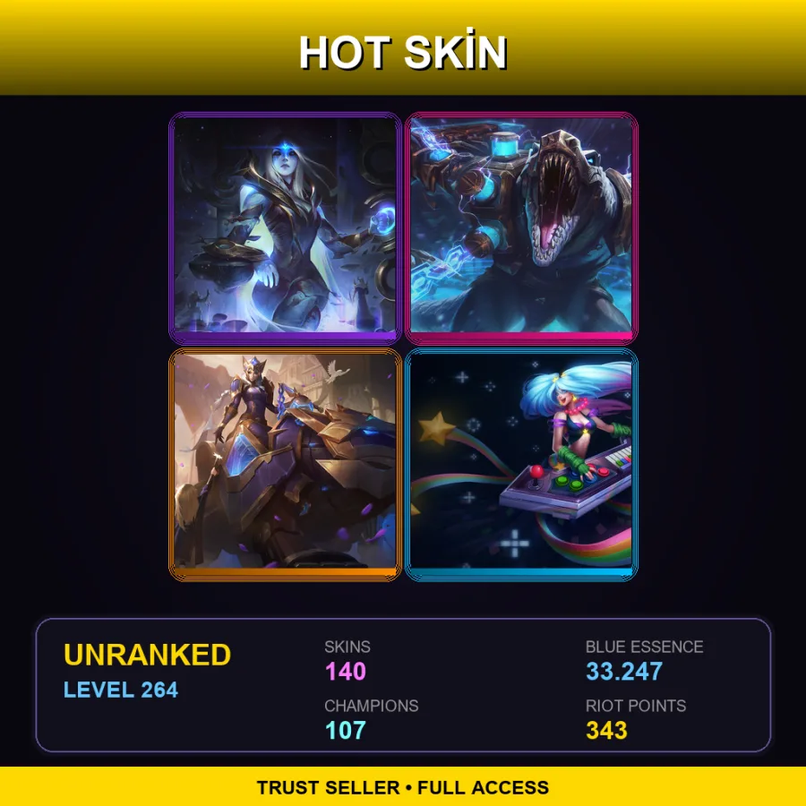 SG | Lv264 | Unranked | 140 Skin | 107 Champ — LoL account