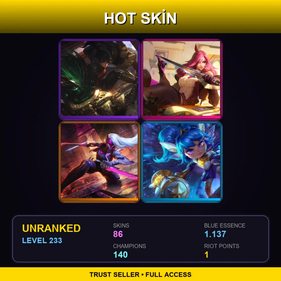 EUNE | Lv233 | Unranked | 86 Skin | 140 Champ — LoL account