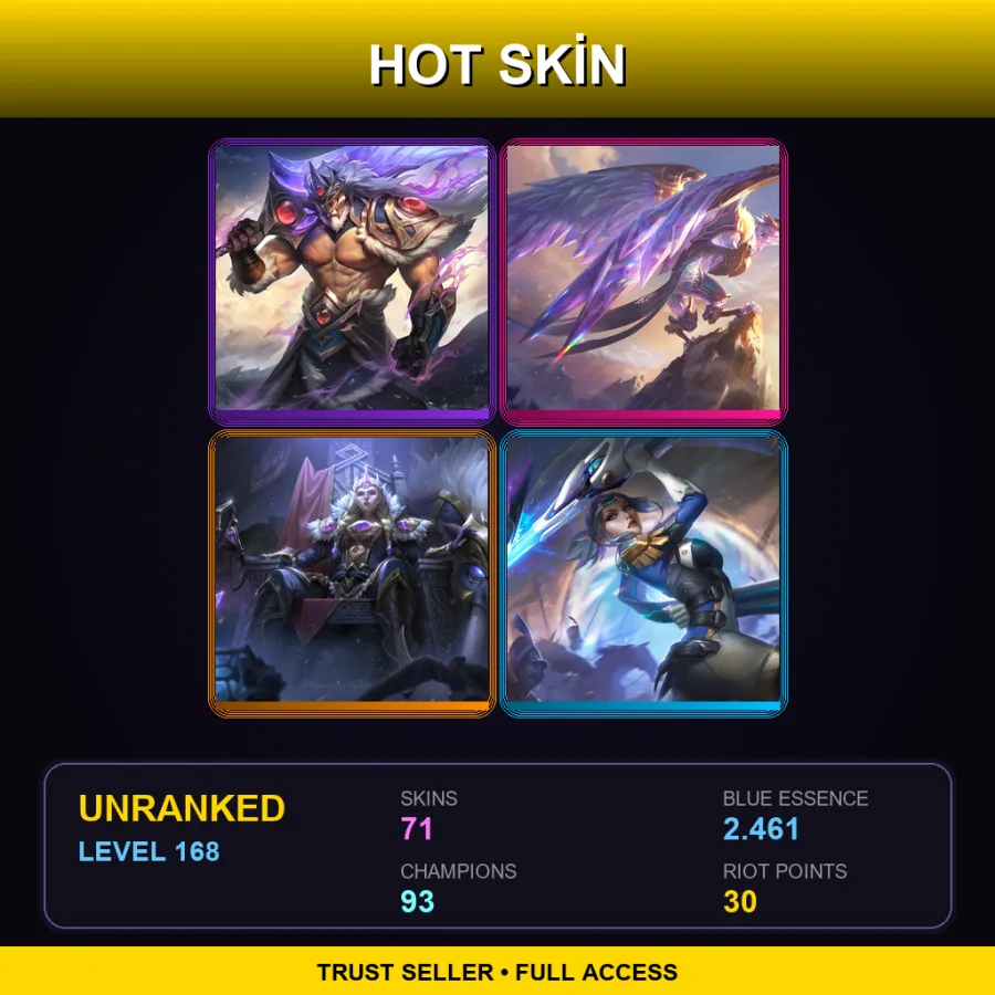 TR | Lv168 | Unranked | 71 Skin | 93 Champ — LoL account