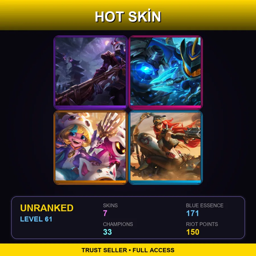 LAS | Lv61 | Unranked | 7 Skin | 33 Champ — Blood Moon Jhin