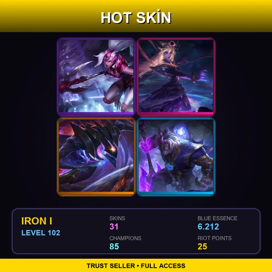 EUW | Lv102 | Iron I | 31 Skin | 85 Champ — LoL account