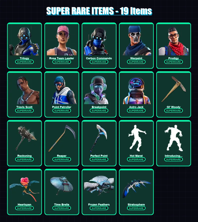 [PC/XBOX/PSN] | Trilogy | Rose Team Leader | Carbon Commando | Warpaint | Prodigy | 439 skin | 364 pickaxe | 373 emote | 243 glider | Lv2946