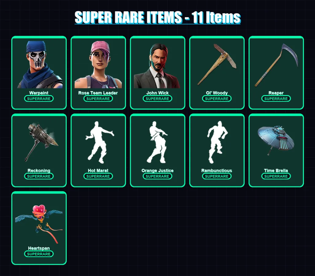 [PC/PSN] | Warpaint | Rose Team Leader | John Wick | Blackheart | Calamity | 152 skin | 129 pickaxe | 166 emote | 114 glider | Lv1489 — Fortnite account