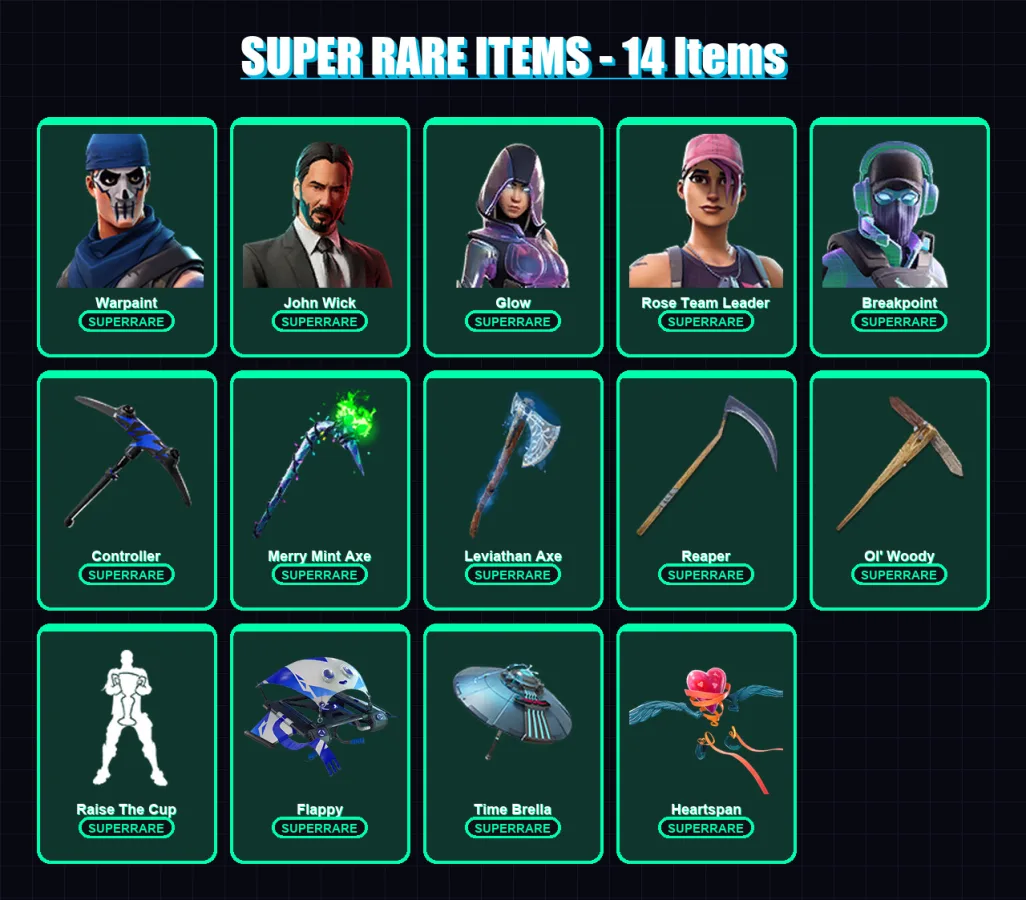[PC/XBOX/PSN] | Warpaint | John Wick | Glow | Rose Team Leader | Breakpoint | 195 skin | 183 pickaxe | 139 emote | 158 glider | Lv2218
