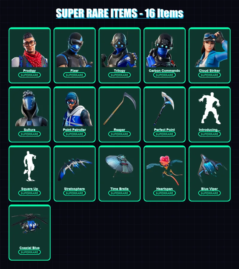 [PC/XBOX/PSN] | Prodigy | Fixer | Trilogy | Carbon Commando | Cloud Striker | 72 skin | 97 pickaxe | 82 emote | 100 glider | Lv1735