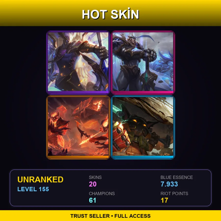 EUW | Lv155 | Unranked | 20 Skin | 61 Champ