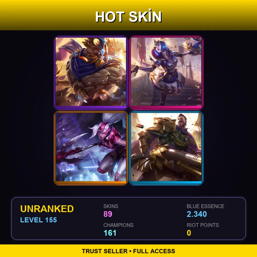 SG | Lv155 | Unranked | 89 Skin | 161 Champ — LoL account