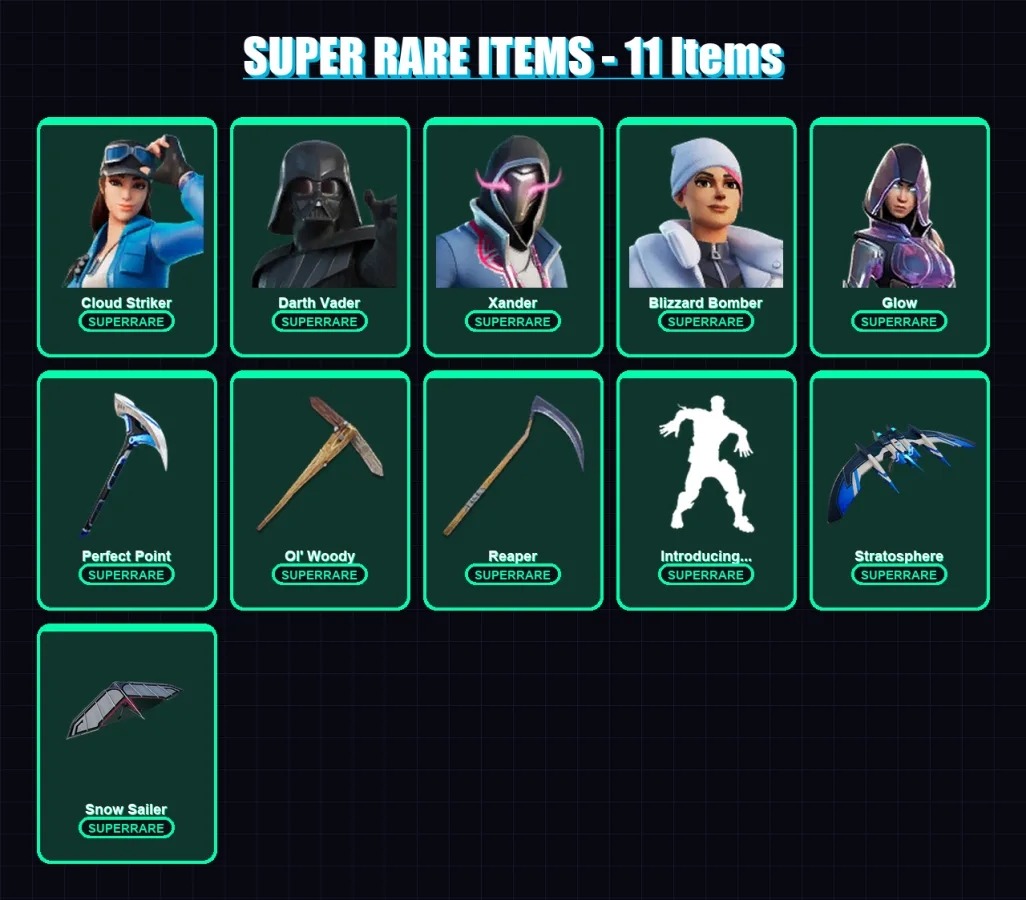 [PC/XBOX/PSN] | Cloud Striker | Darth Vader | Xander | Blizzard Bomber | Glow | 94 skin | 82 pickaxe | 59 emote | 51 glider | Lv815