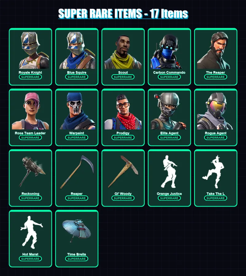 [PC] | Royale Knight | Blue Squire | Scout | Carbon Commando | The Reaper | 79 skin | 79 pickaxe | 122 emote | 82 glider | Lv1508 — Fortnite account