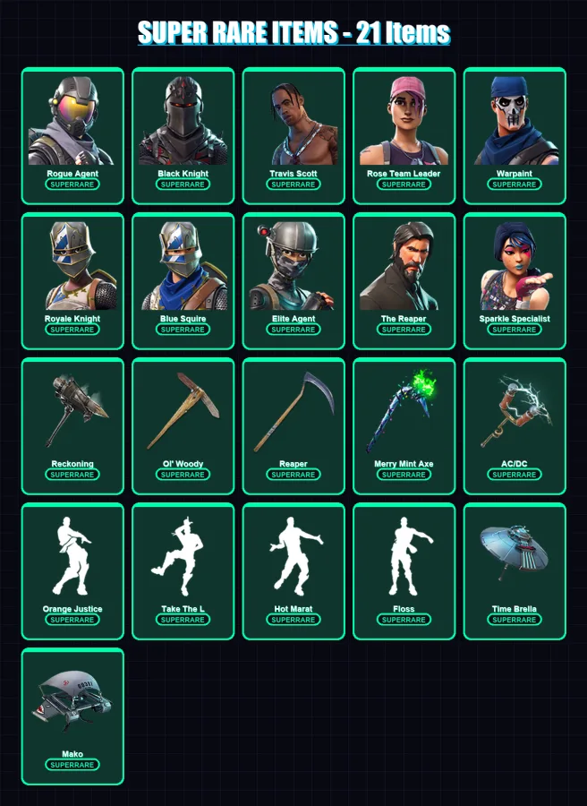 [PC/XBOX/PSN] | Rogue Agent | Black Knight | Travis Scott | Rose Team Leader | Warpaint | 155 skin | 159 pickaxe | 133 emote | 141 glider | Lv2362 — Fortnite account