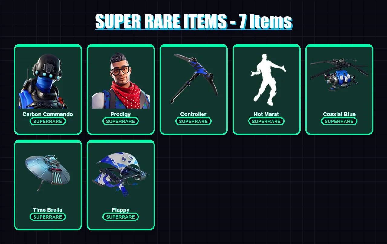 [PS4/PS5/XBOX/PC] | Carbon Commando | Prodigy | Zenith | Catalyst | Hybrid | 32 skin | 55 pickaxe | 58 emote | 63 glider | Lv1070