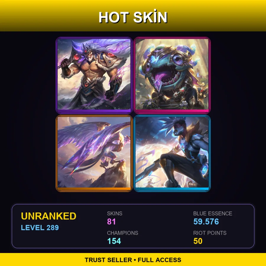 EUNE | Lv289 | Unranked | 81 Skin | 154 Champ — LoL account