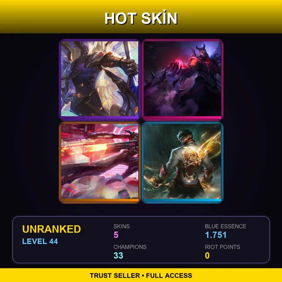 LAS | Lv44 | Unranked | 5 Skin | 33 Champ — LoL account