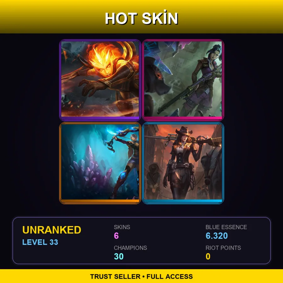 EUNE | Infernal Diana | Arcane Enforcer Caitlyn | Amethyst Ashe | Sheriff Caitlyn | 6 Skin | 30 Champ | Lv33