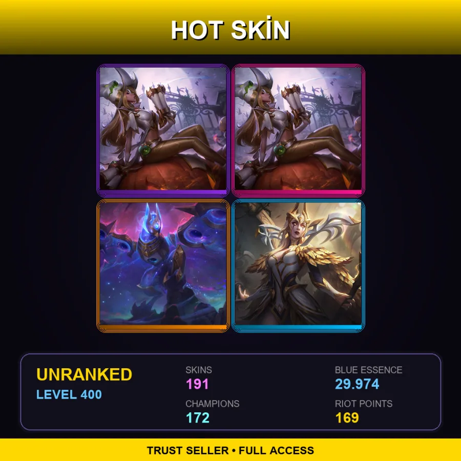 EUW | Lv400 | Unranked | 191 Skin | 172 Champ — LoL account